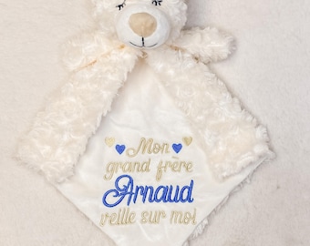 Personalized Angel Bear Lovey Blanket, Embroidered Baby Security Blanket