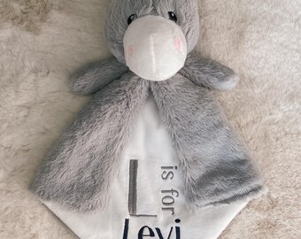 Personalized Donkey Lovey Blanket, Embroidered Baby Security Blanket