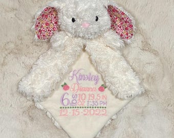 Personalized lovey blanket, baby lovey, animal blanket, personalized lovey security blanket, floral Bunny, bunny lovey, bunny blankie