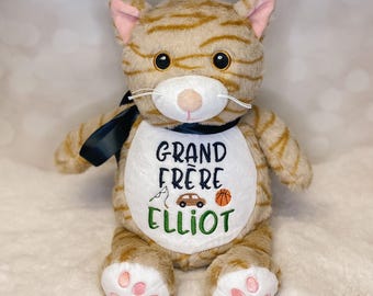Personalized Embroidered Cat Stuffed Animal: Birth Announcement Gift