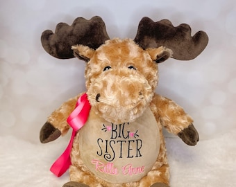 Personalized stuffed animal, embroidered, birth announcement animal, baby stat gift, new baby gift, personalized gift, Moose stuffed animal