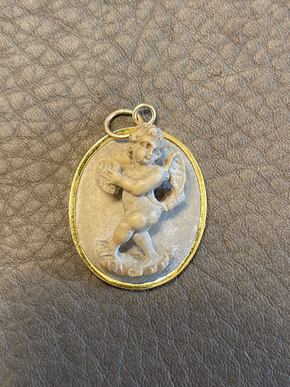 Antique Lava 14k Cherub Pendant