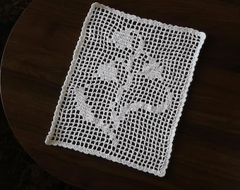 Filet Crochet Lily of the Valley Tapestry/Doily, Birth Flower, Mother’s Day Vintage Home Decor, Placemat, Wall Art