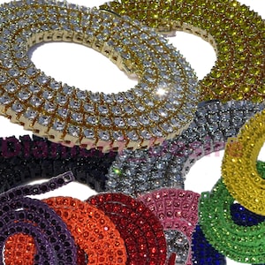 Custom made VIP 1 Row Iced Necklace Gold and Color plated Out Chain Hip Hop one row CZ Gold choker Silver Bling