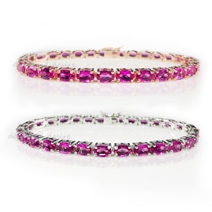 AAA Pink Sapphire TGW 18ct White Gold or Rose Gold on 925 Sterling Silver Tennis Bracelet