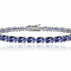 White Gold or Yellow Gold on Solid 925 Sterling Silver 16ct TGW AAA Tanzanite Oval-Shape Tennis Bracelet