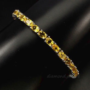 White Gold on Solid 925 Sterling Silver AAA 18ct Citrine Tennis Bracelet Yellow