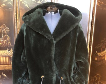 J Percy for Marvin Richards, forest green, faux fur coat. Size medium