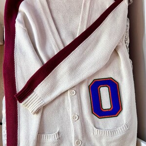 Urban Outfitters Cream and Burgundy Lettermens Button down Cardigan image 11