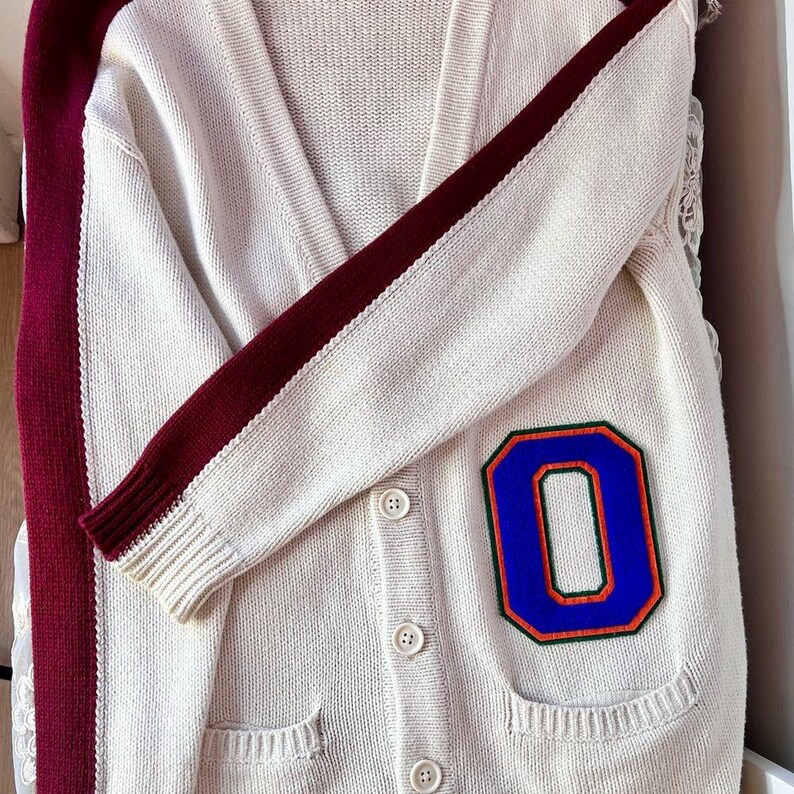 Urban Outfitters Cream and Burgundy Lettermens Button down Cardigan image 11