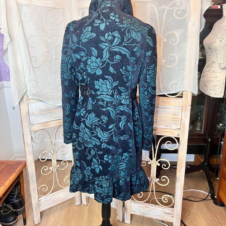 Elevenses from Anthropologie Quilted Double Breasted Pea Coat w Emerald Brocade image 2