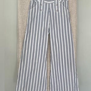 LONDON-JEAN Blue and White Striped Wide Leg Pants