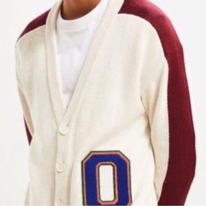 Urban Outfitters Cream and Burgundy Lettermens Button down Cardigan image 3