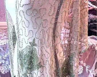 Exquisitely Beaded Chic 1930’s inspired Olive Beaded Scarf