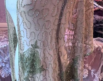 Exquisitely Beaded Chic 1930’s inspired Olive Beaded Scarf