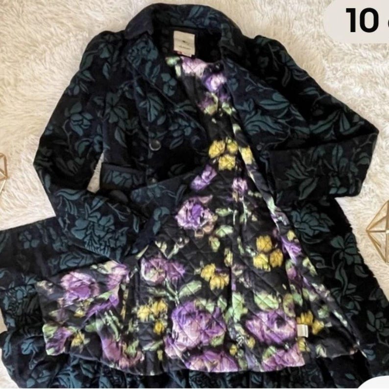 Elevenses from Anthropologie Quilted Double Breasted Pea Coat w Emerald Brocade image 4