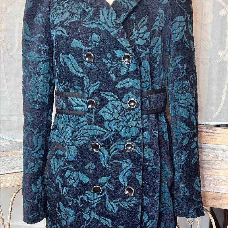 Elevenses from Anthropologie Quilted Double Breasted Pea Coat w Emerald Brocade image 10