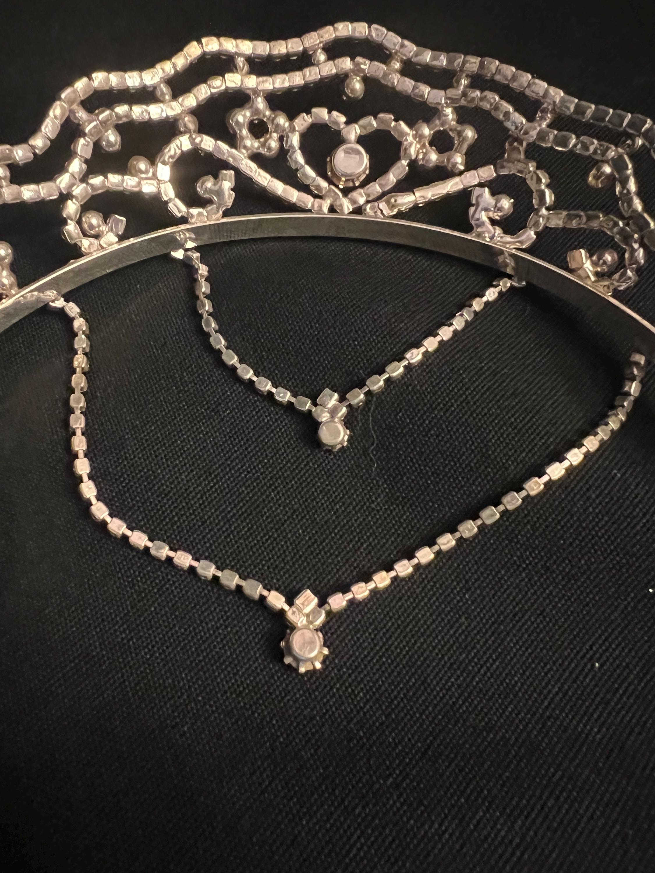 Gorgeous Diamond and Silver Tiara with 2 Teardrop chains Gorgeous CZ Wedding and Quinceanera Tiara Crown in Silver main image 4