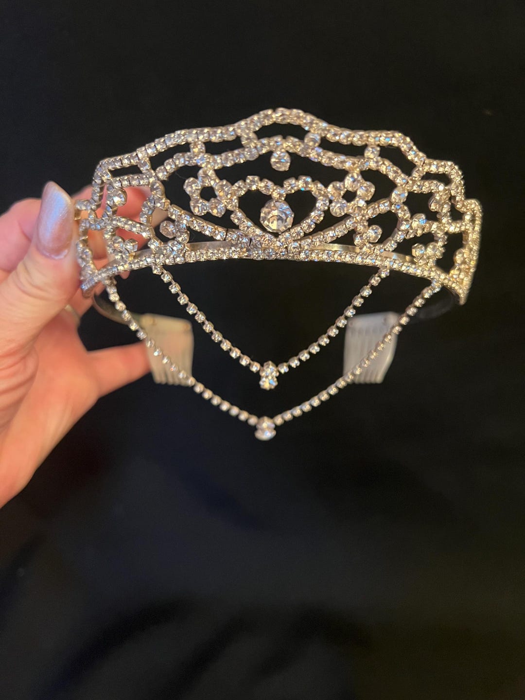 Rhinestone Bridal Tiara With Teardrop Chains - Etsy