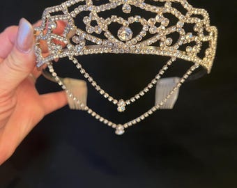 Rhinestone Bridal Tiara with Teardrop Chains