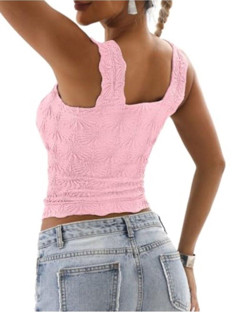 Free People Babyrosa Texturerat Linne med Fyrkantig Halsringning bild 3