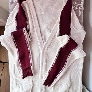 Urban Outfitters Cream and Burgundy Lettermens Button down Cardigan image 7
