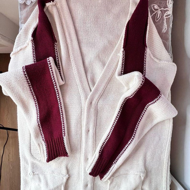 Urban Outfitters Cream and Burgundy Lettermens Button down Cardigan image 7