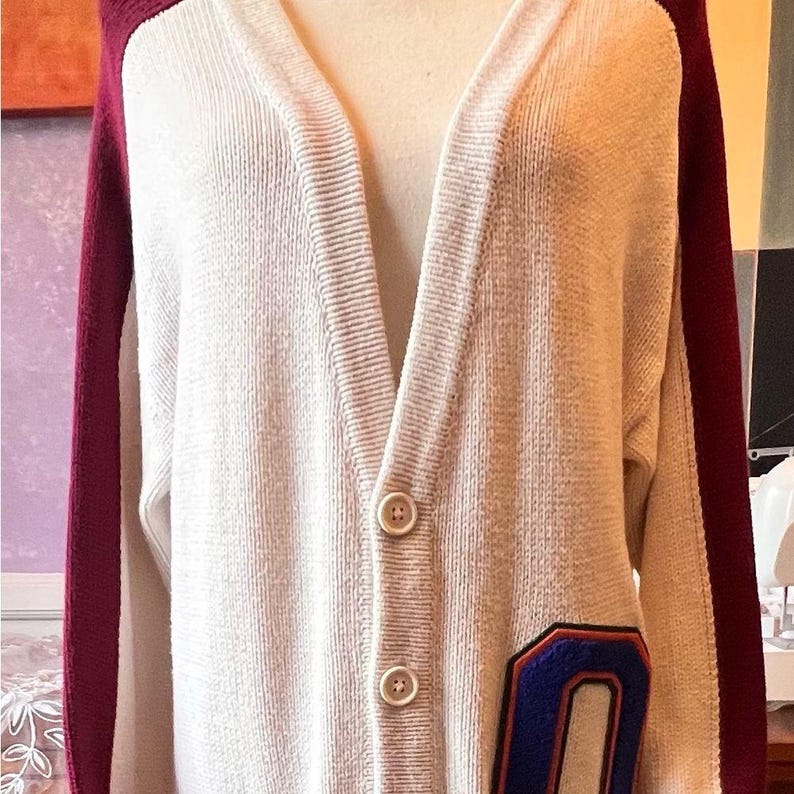 Urban Outfitters Cream and Burgundy Lettermens Button down Cardigan image 14