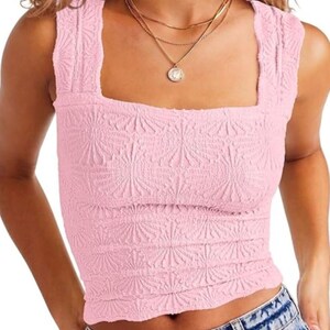 Free People Babyrosa Texturerat Linne med Fyrkantig Halsringning bild 2