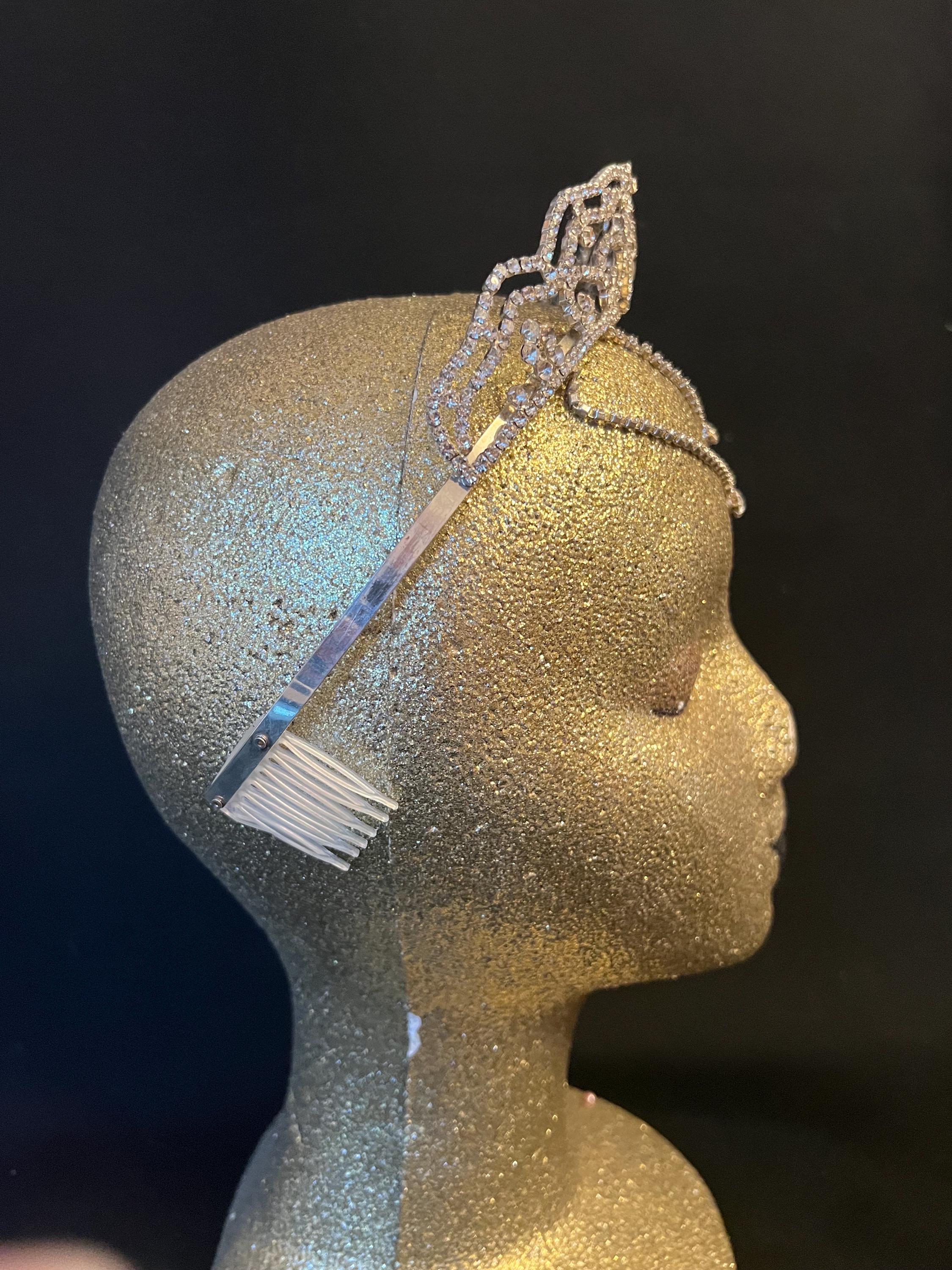 Gorgeous Diamond and Silver Tiara with 2 Teardrop chains Gorgeous CZ Wedding and Quinceanera Tiara Crown in Silver main image 3