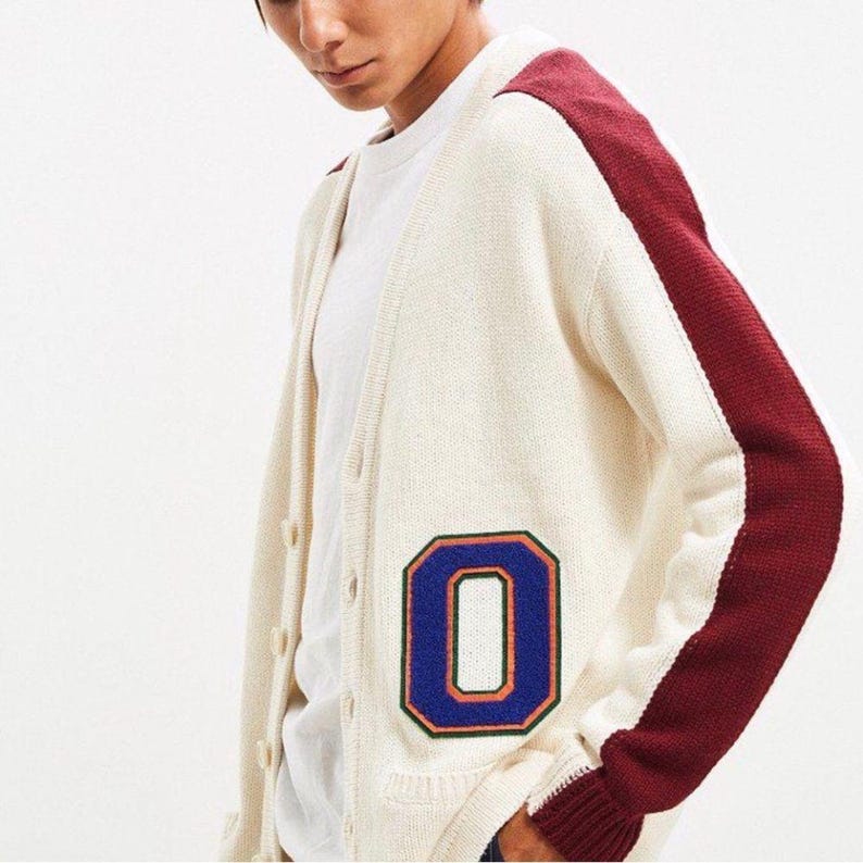 Urban Outfitters Cream and Burgundy Lettermens Button down Cardigan image 1