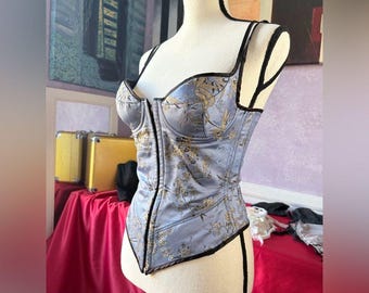 Stunning Frederick's of Hollywood 34C Asian Inspired Blue and Gold Corset