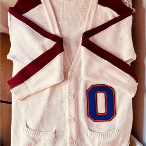 Urban Outfitters Cream and Burgundy Lettermens Button down Cardigan image 9