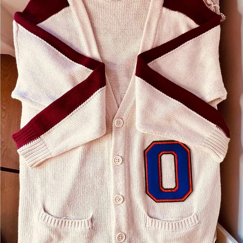 Urban Outfitters Cream and Burgundy Lettermens Button down Cardigan image 9