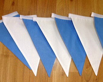 Blue & White Cotton Fabric Bunting: Wedding Party Garland