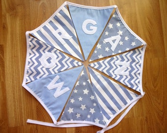 Personalized Baby Name Bunting, Blue Nursery Decor