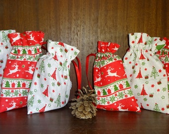 Christmas bag, Advent gift bags, Christmas fabric gift bag, Santa sack Fabric gift bag, Mini Christmas Gift bag, Christmas decor