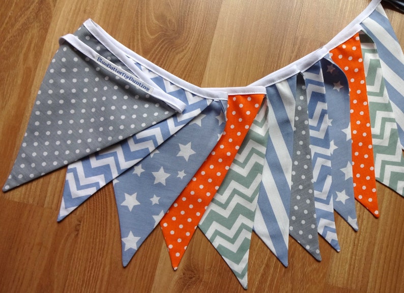 Baby Boy Bunting Blue Bunting Blue Orange Green and Grey Etsy