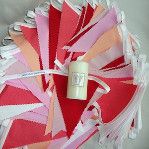 Pink, red, orange, white bunting, Wedding garlands, Fabric bunting, Long wedding bunting, Outdoor bunting, Garden party bunting, Party decor