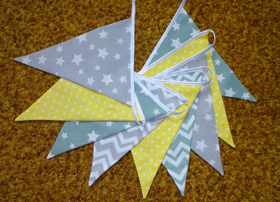 NURSERY BABY SHOWER BOY // GIRL HANDMADE GREY AND WHITE STAR BUNTING BEDROOM