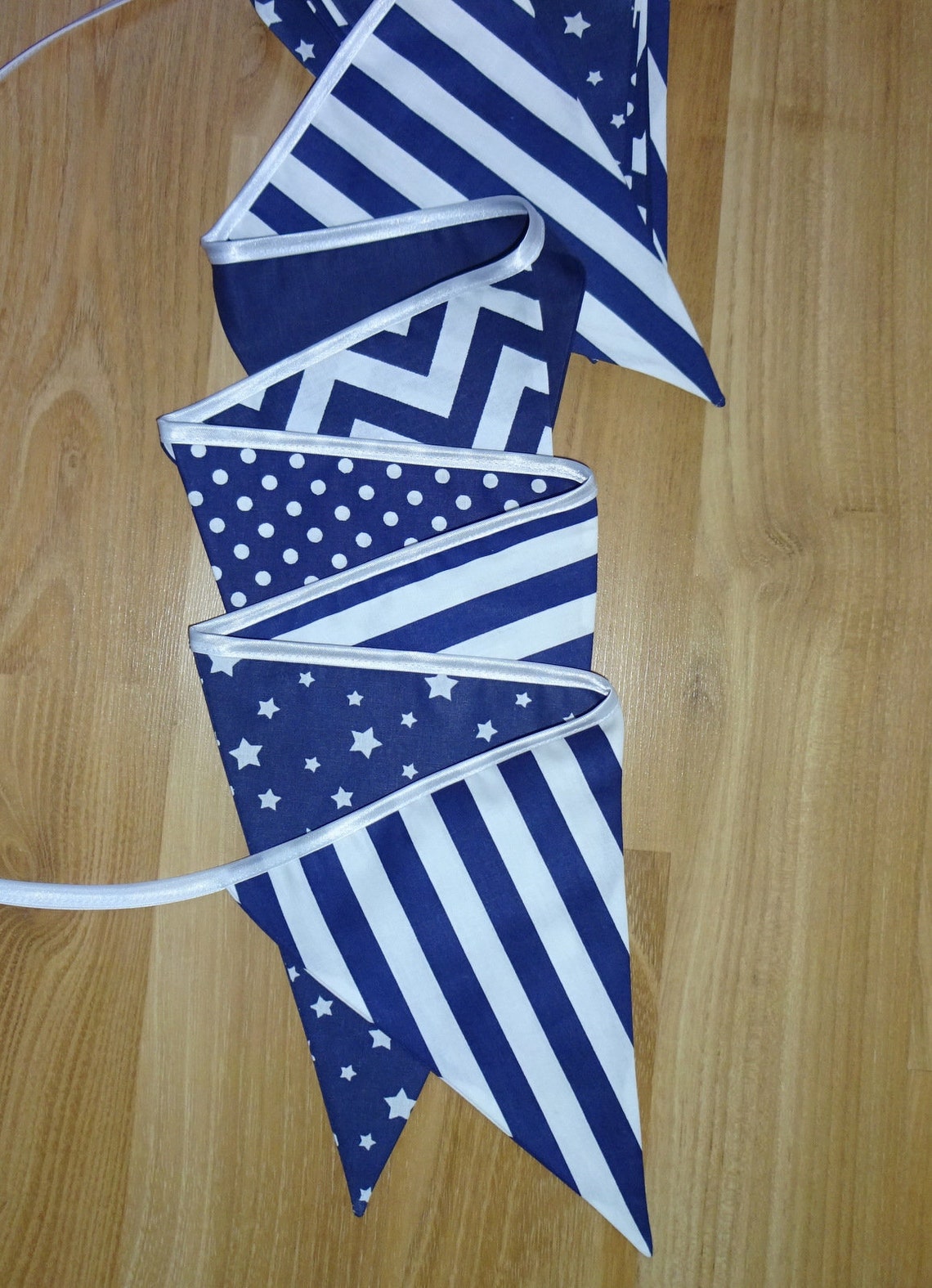 Nautical Bunting Banner in Navy Blue and White Chevron Dots - Etsy