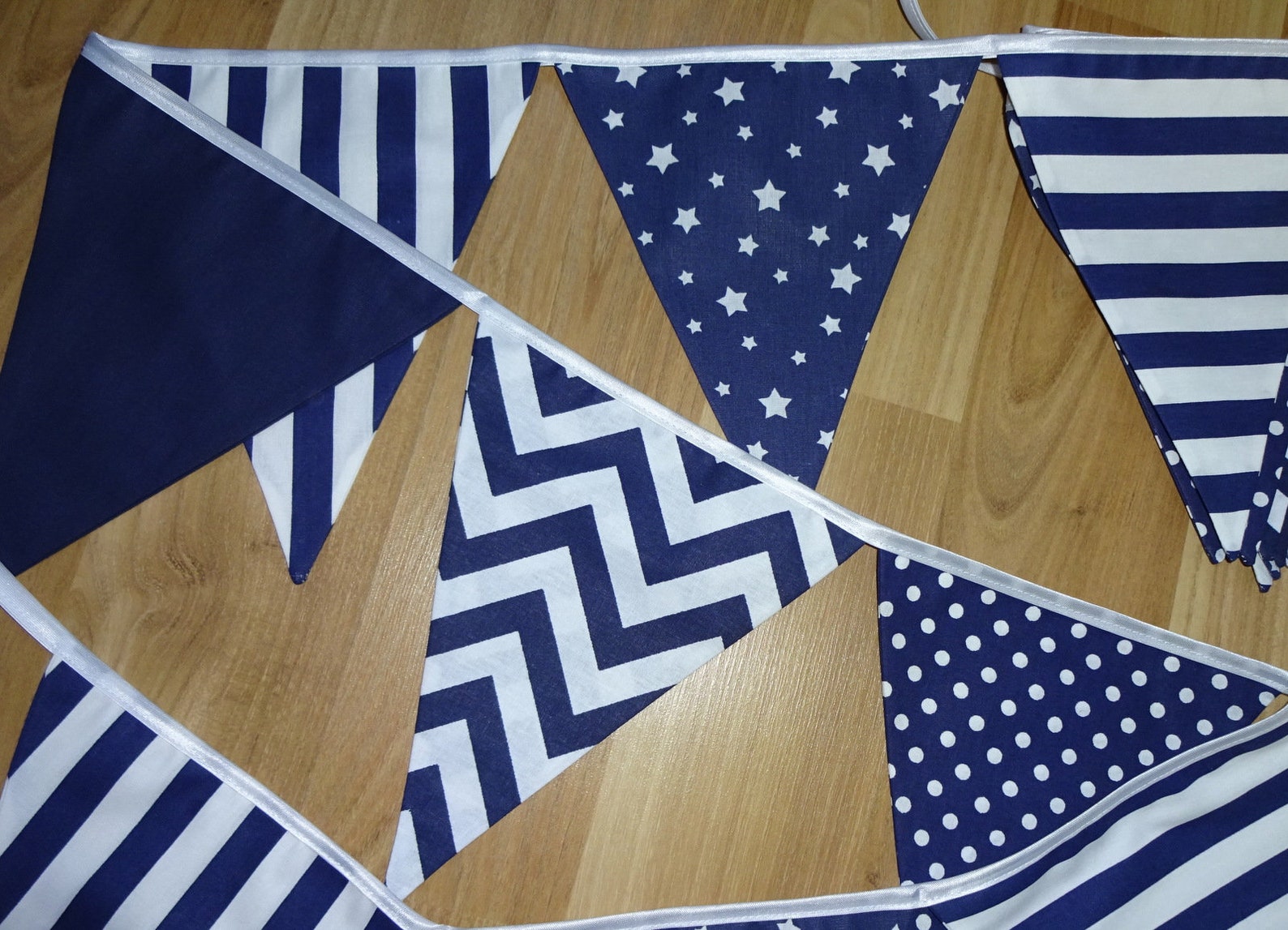 Nautical Bunting Banner in Navy Blue and White Chevron Dots - Etsy