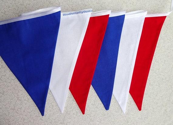 Fabric Bunting Flag Banner Garlands Blue Red White Bunting Etsy