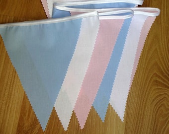 Blue, pink, white fabric bunting, garlands, flags, banner, Pastel colours bunting, Wedding bunting, Outdoor bunting, Party bunting