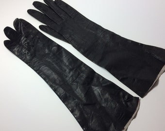 Vintage black leather women's gloves, size 6 1/2