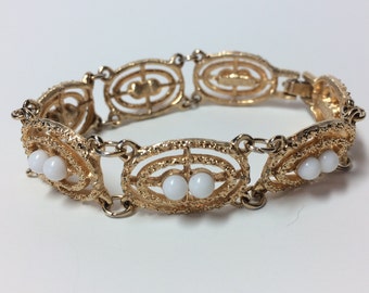 SALE! Vintage Sarah Coventry Costume Jewelry Gold Pearl Link Bracelet