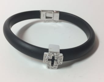 Vintage 1990s Sterling Silver 925 Cross Bracelet, Christianity religious bracelet jewelry