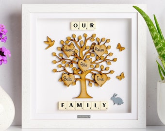 Our Family tree | Framed family tree | Personalised Family Tree Gift Frame | Wooden Family Tree Picture Frame | Present | Family Christmas