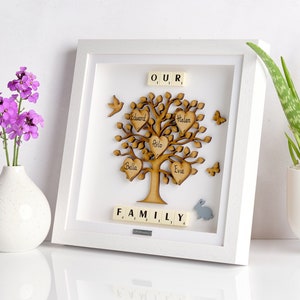 Our family tree Christmas gift frame. Christmas gift for her. Christmas gift for him. Persoanlised handmade scrabble family tree art