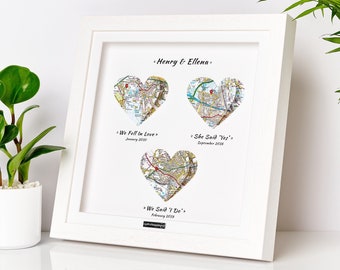 We Fell In Love, She Said Yes, Map Print Wedding Gift. Paper Anniversary. First Anniversary. One year anniversary. Husband wife anniversary